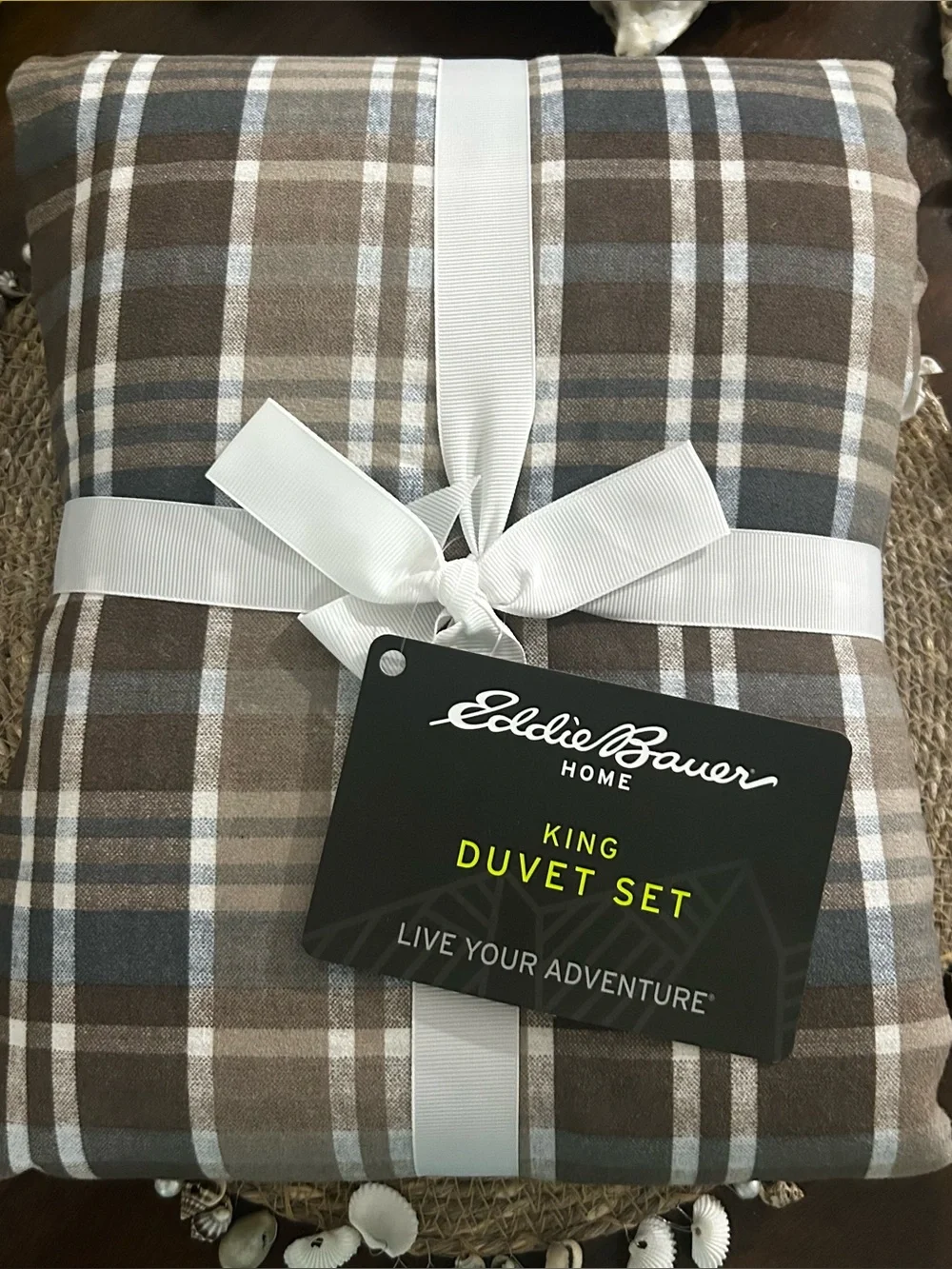 Eddie Bauer Flannel King Duvet Set - Brown & Beige Plaid